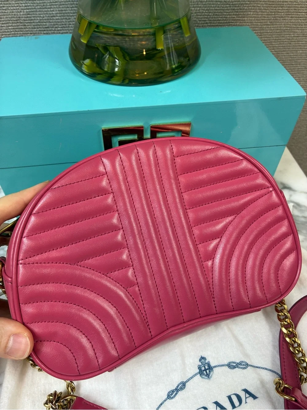 Prada Pink Quilted Diagramme Crossbody Bag - Gold Hardware - Excellent Condition